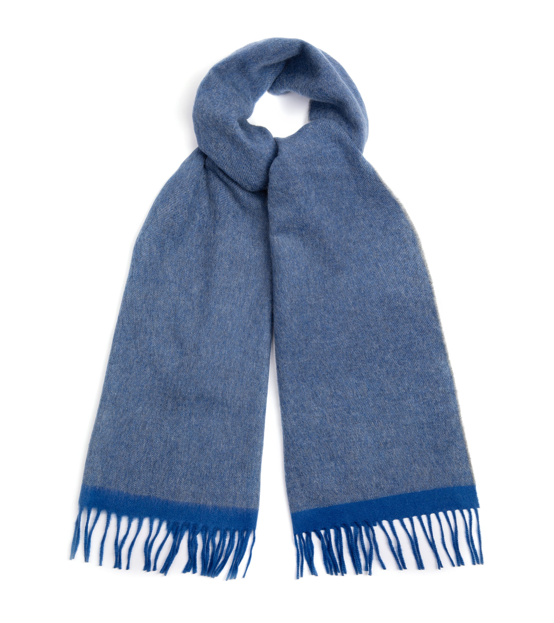 Begg x Co Vale Bicolour Wool Cashmere Tipped Scarf: Blue/Grey