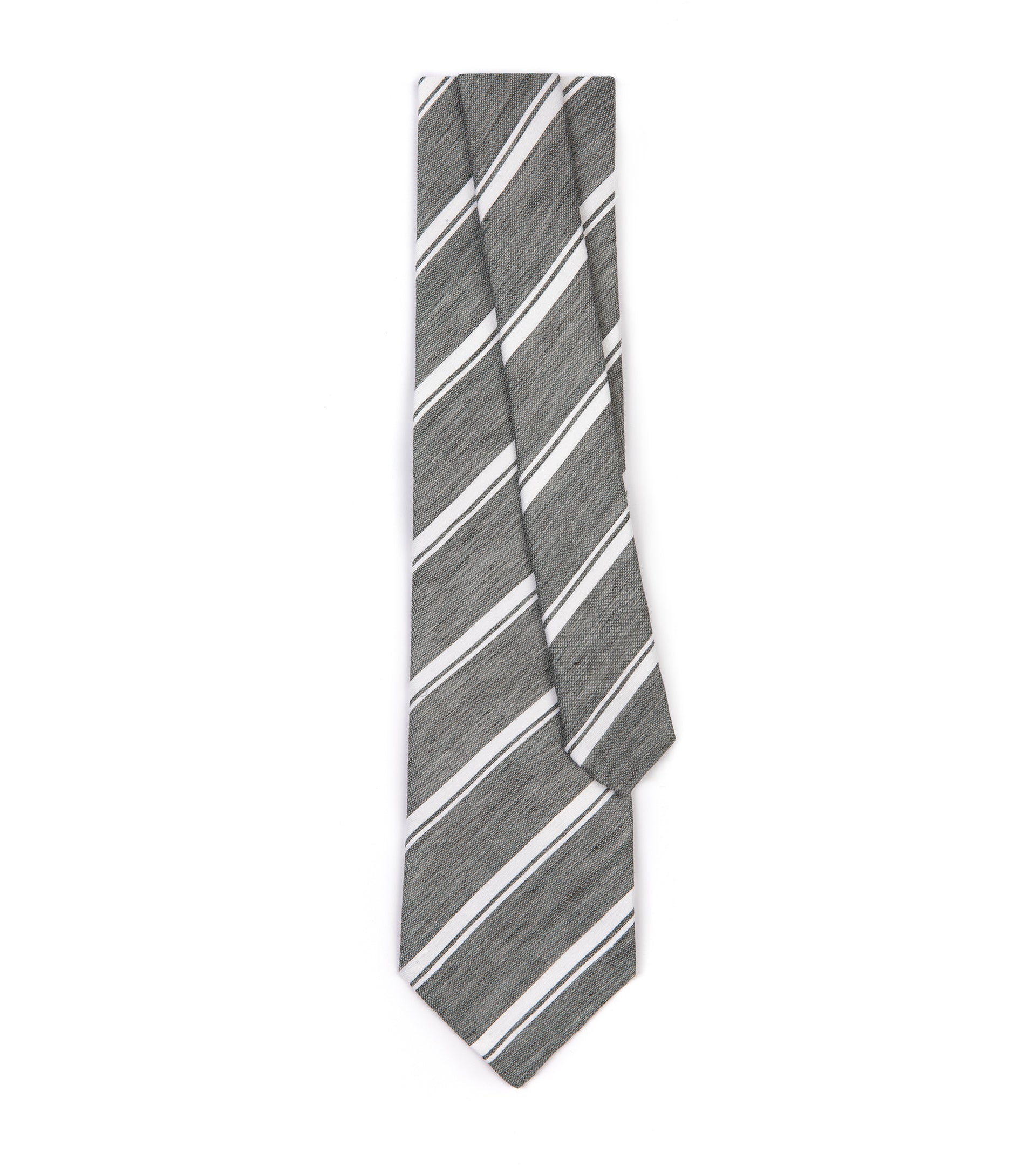 Bigi Cotton Silk Linen Stripe Tie: Green