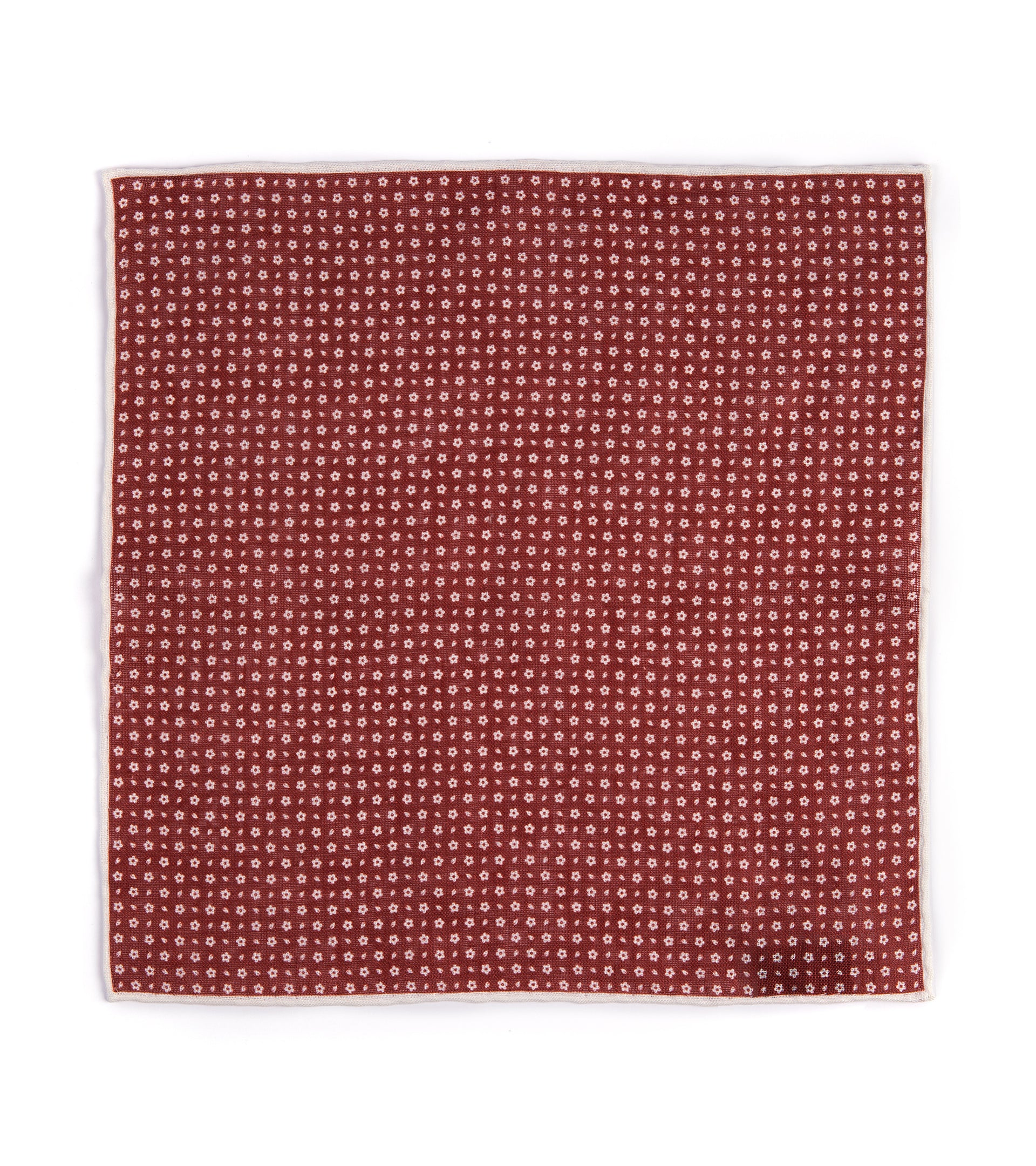 Bigi Handprinted Linen Floral Pocket Square: Burgundy