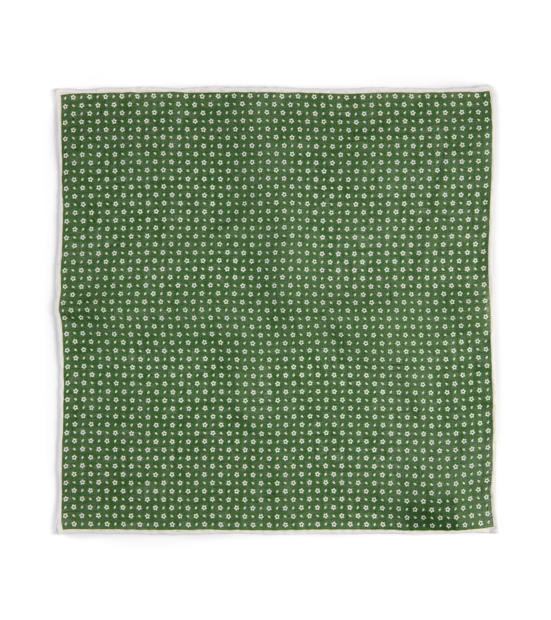 Bigi Handprinted Linen Floral Pocket Square: Green