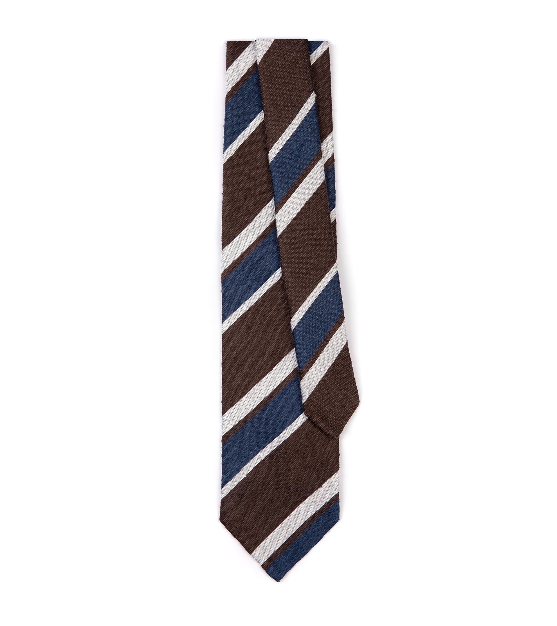 Bigi Shantung Silk Stripe Tie: Blue/Brown