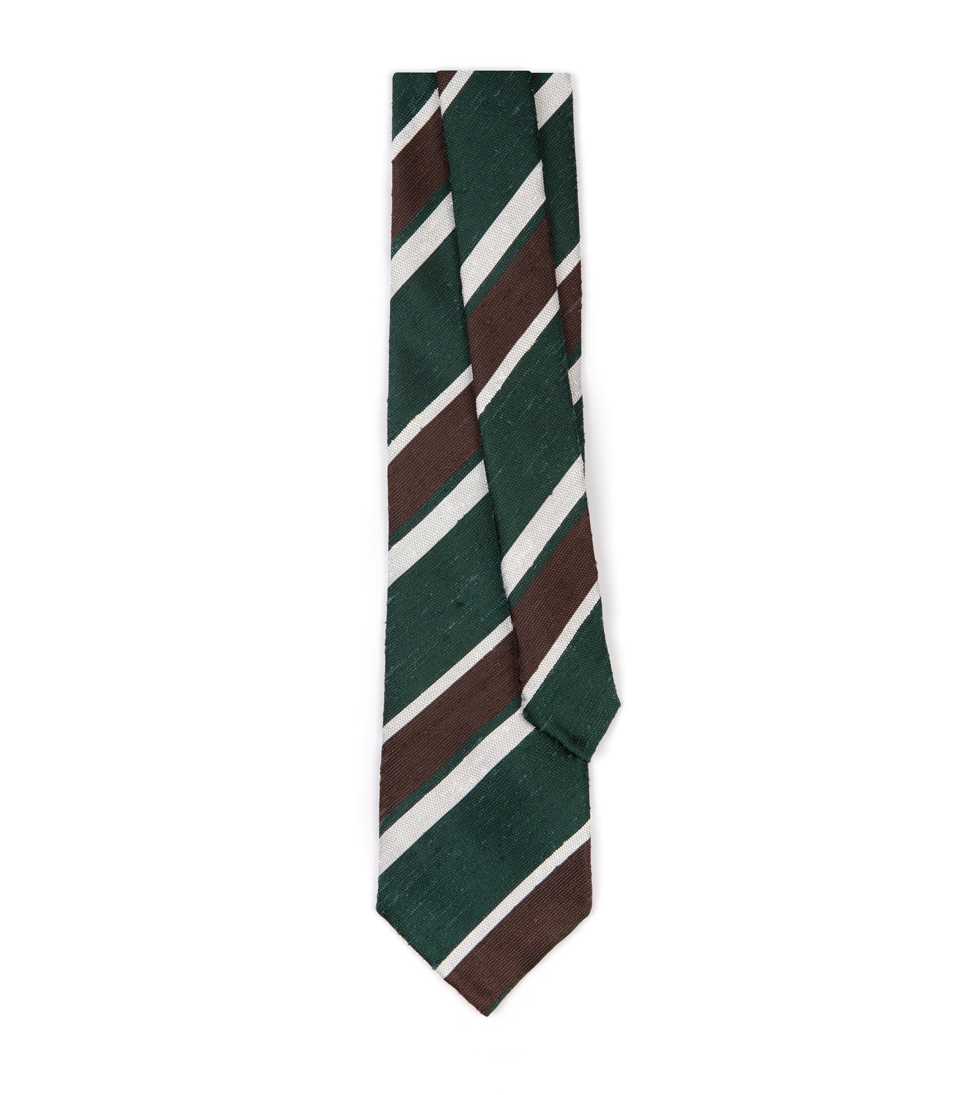 Bigi Shantung Silk Stripe Tie: Green/Brown