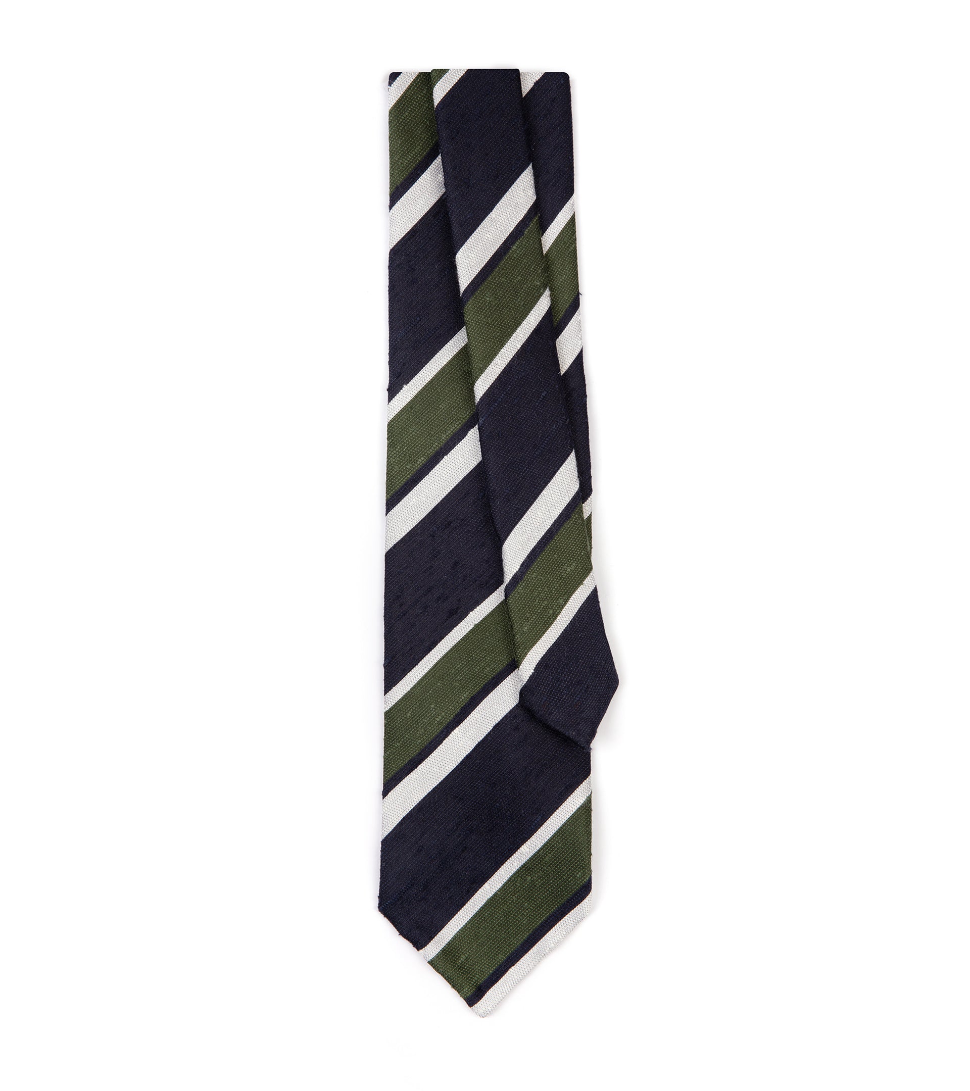 Bigi Shantung Silk Stripe Tie: Navy/Green