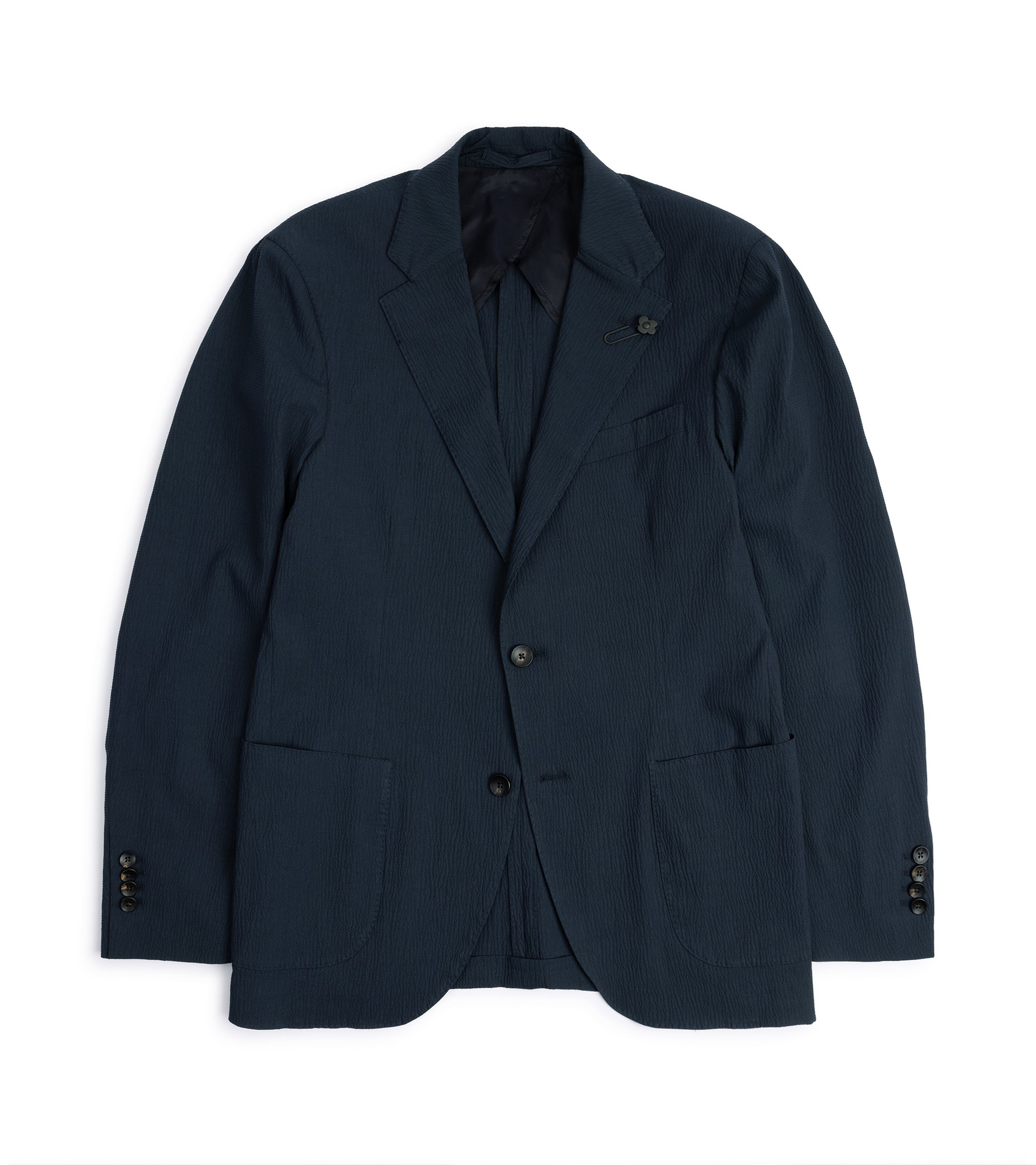 Lardini Cotton Seersucker Suit Jacket: Navy