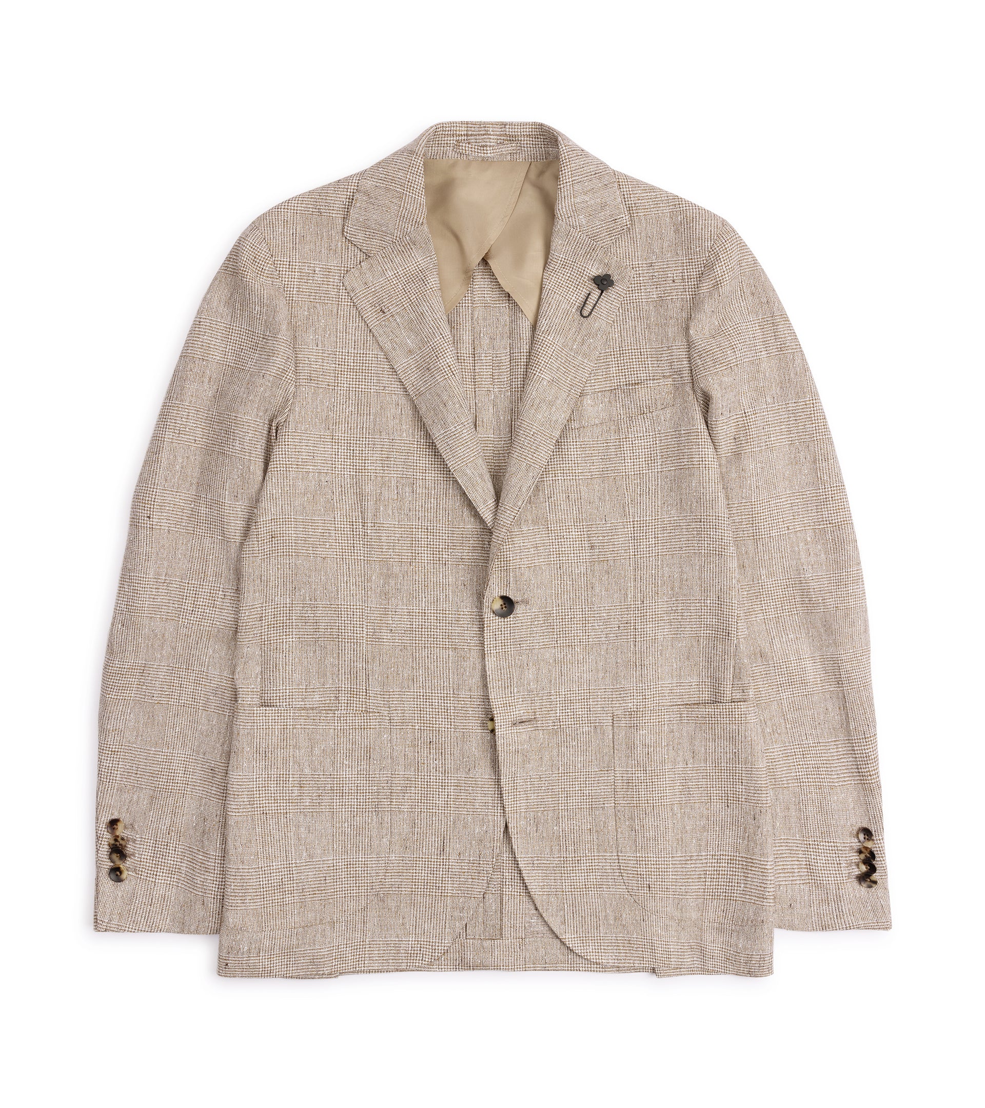 Lardini Linen Blend Prince of Wales Check Jacket: Tan