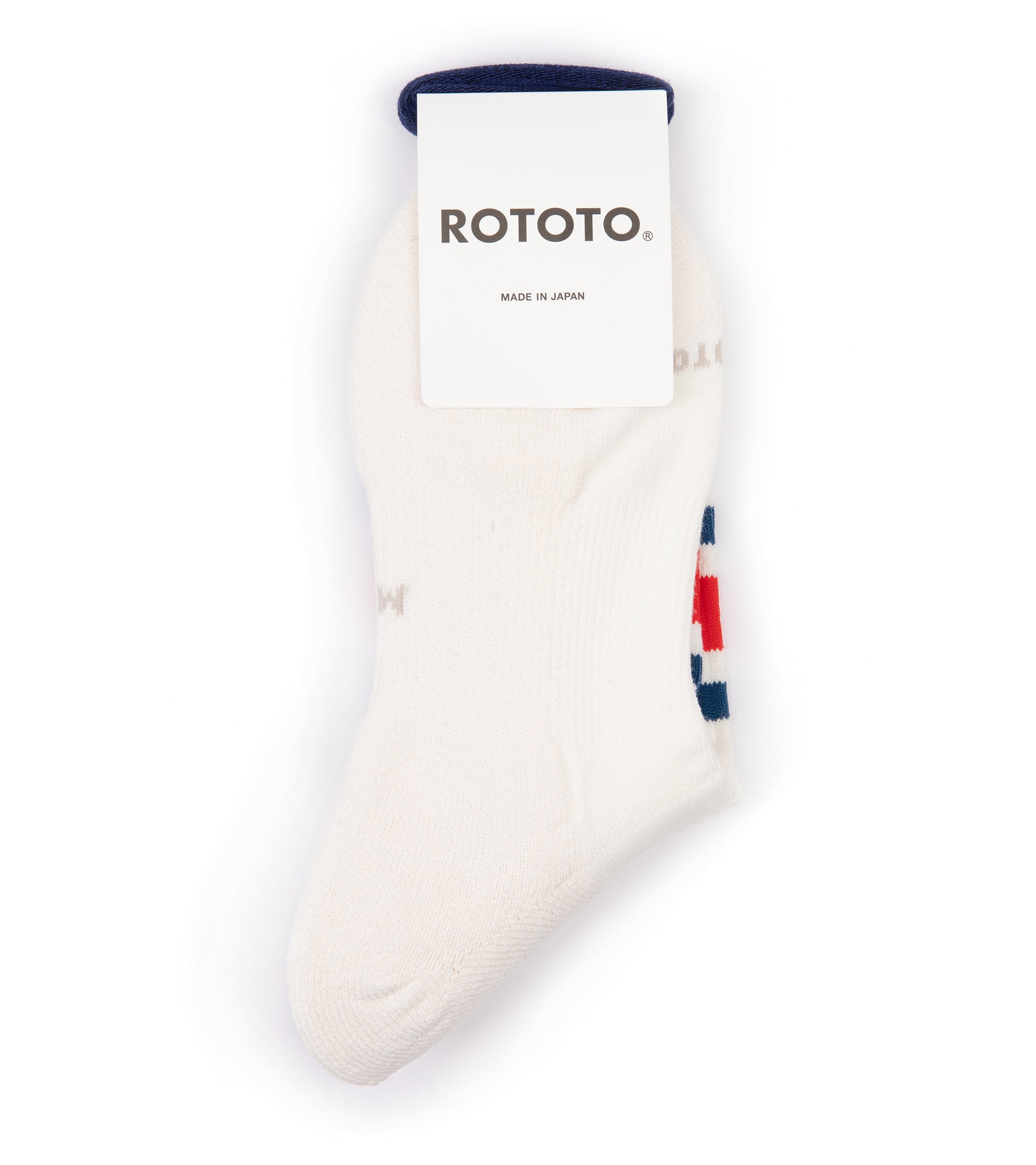 RoToTo Washi Cushion Stripe Crew Socks: Blue/Red