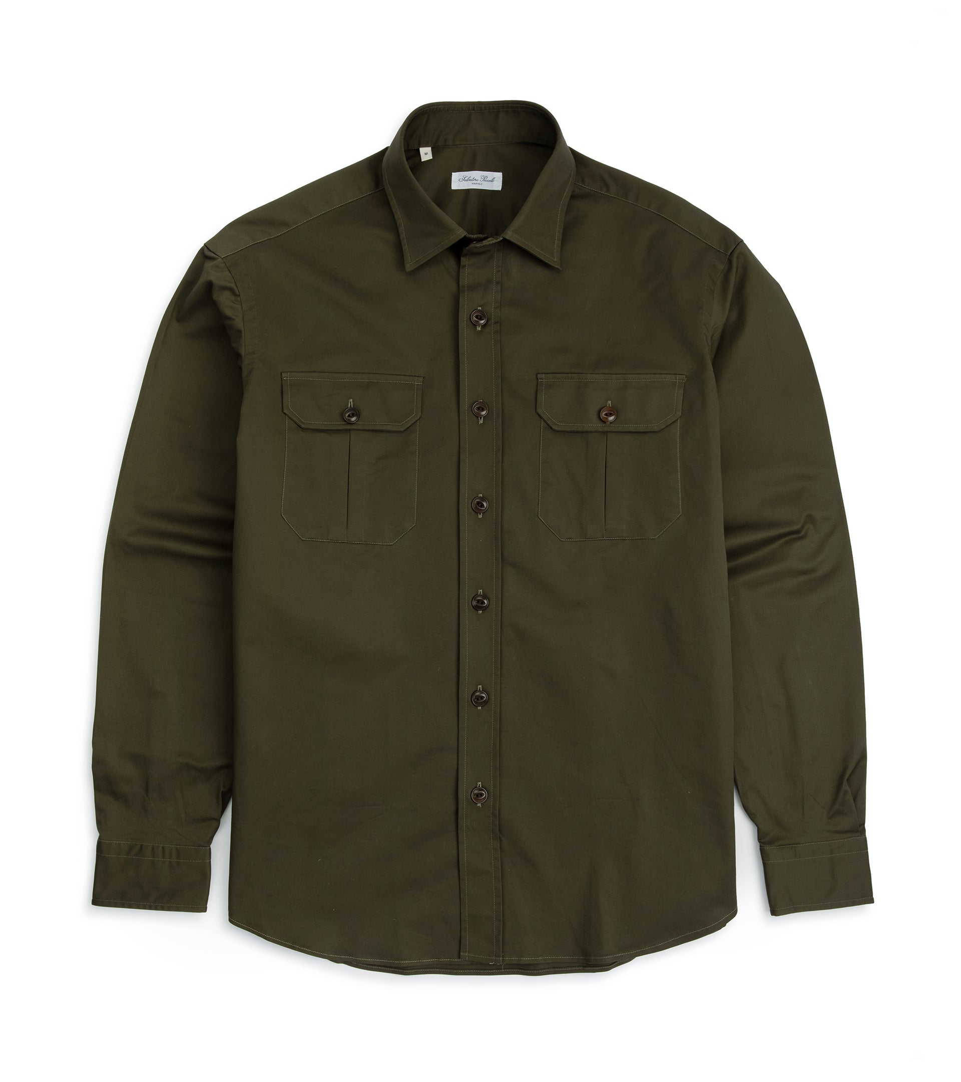 Salvatore Piccolo Cotton Gabardine Military Shirt: Olive