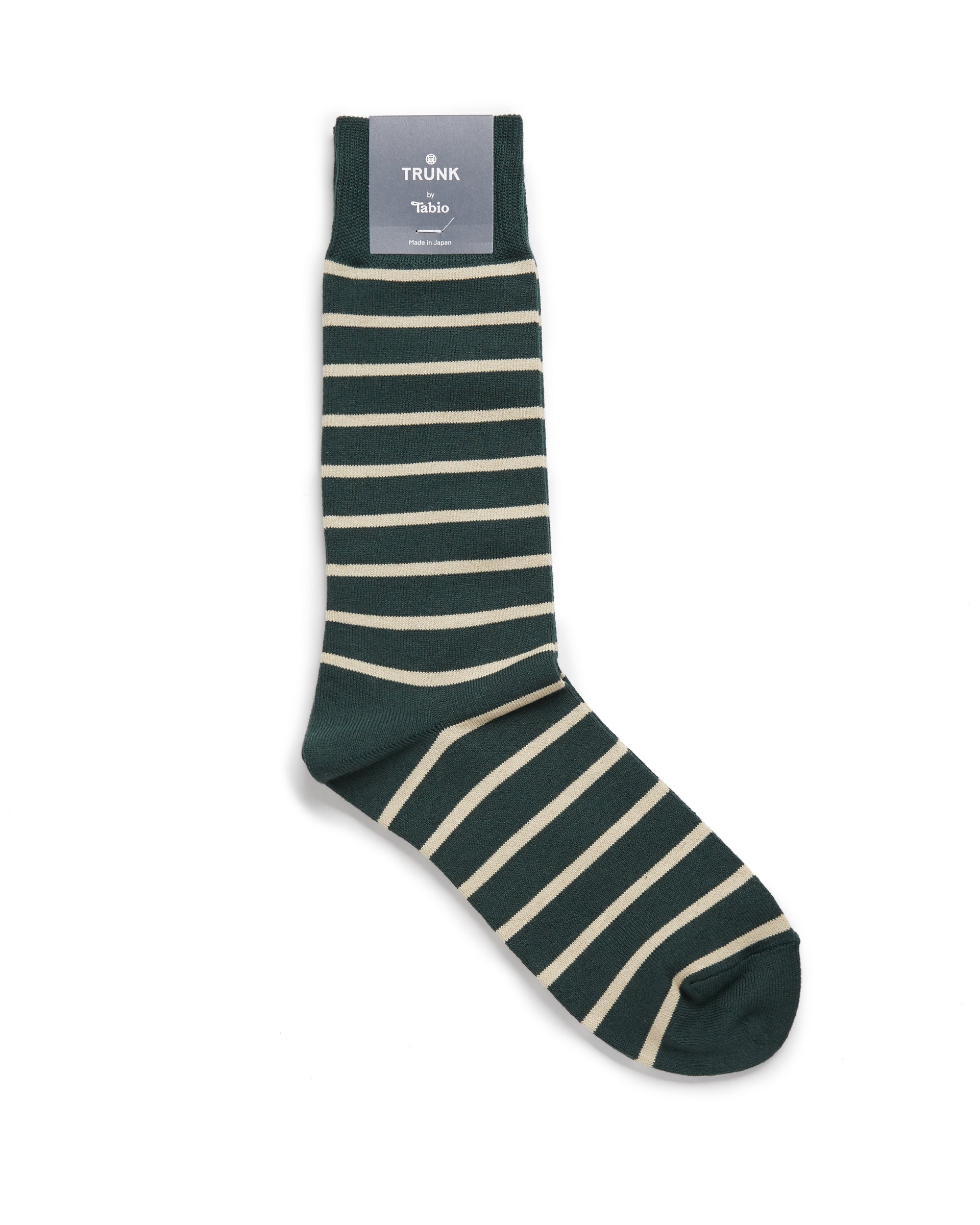 Tabio Border Crew Socks: Dark Green/Cream