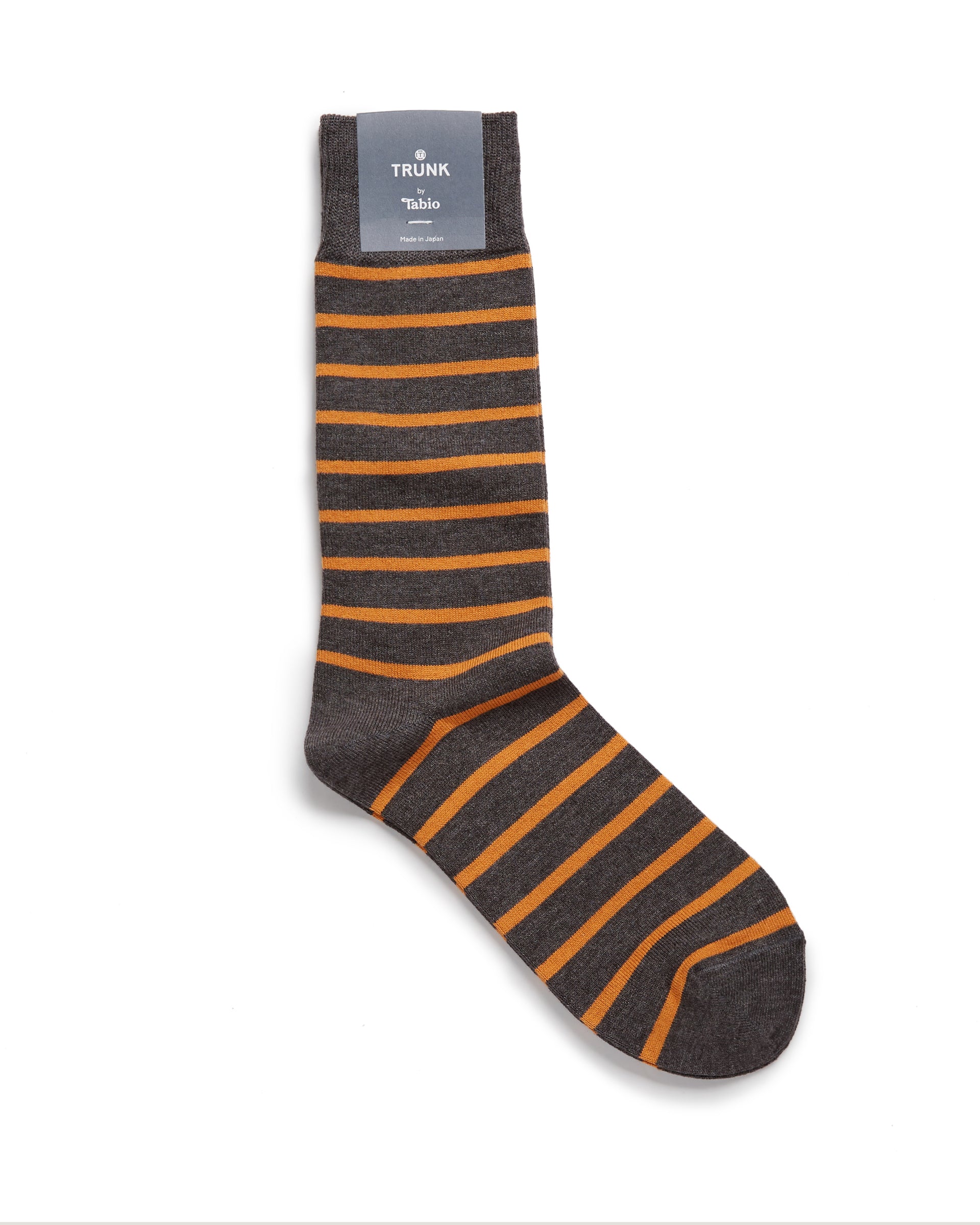 Tabio Border Crew Socks: Heather Grey/Orange