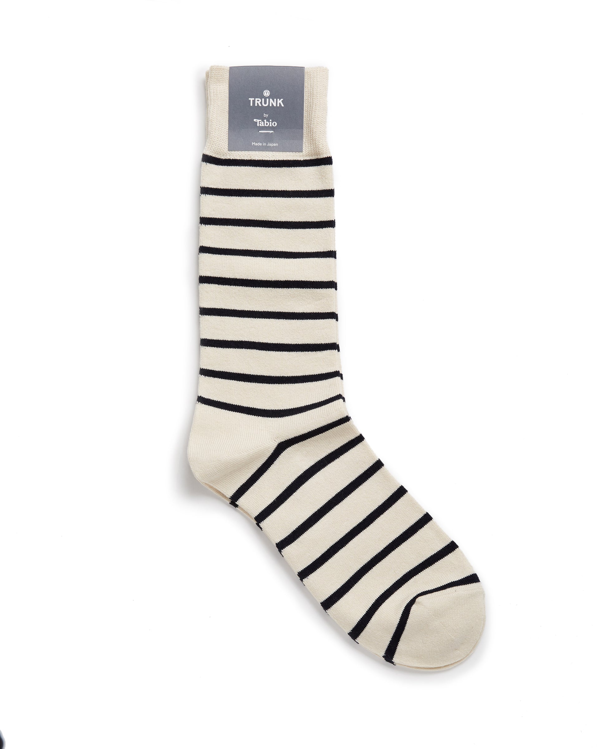 Tabio Border Crew Socks: Ivory/Navy