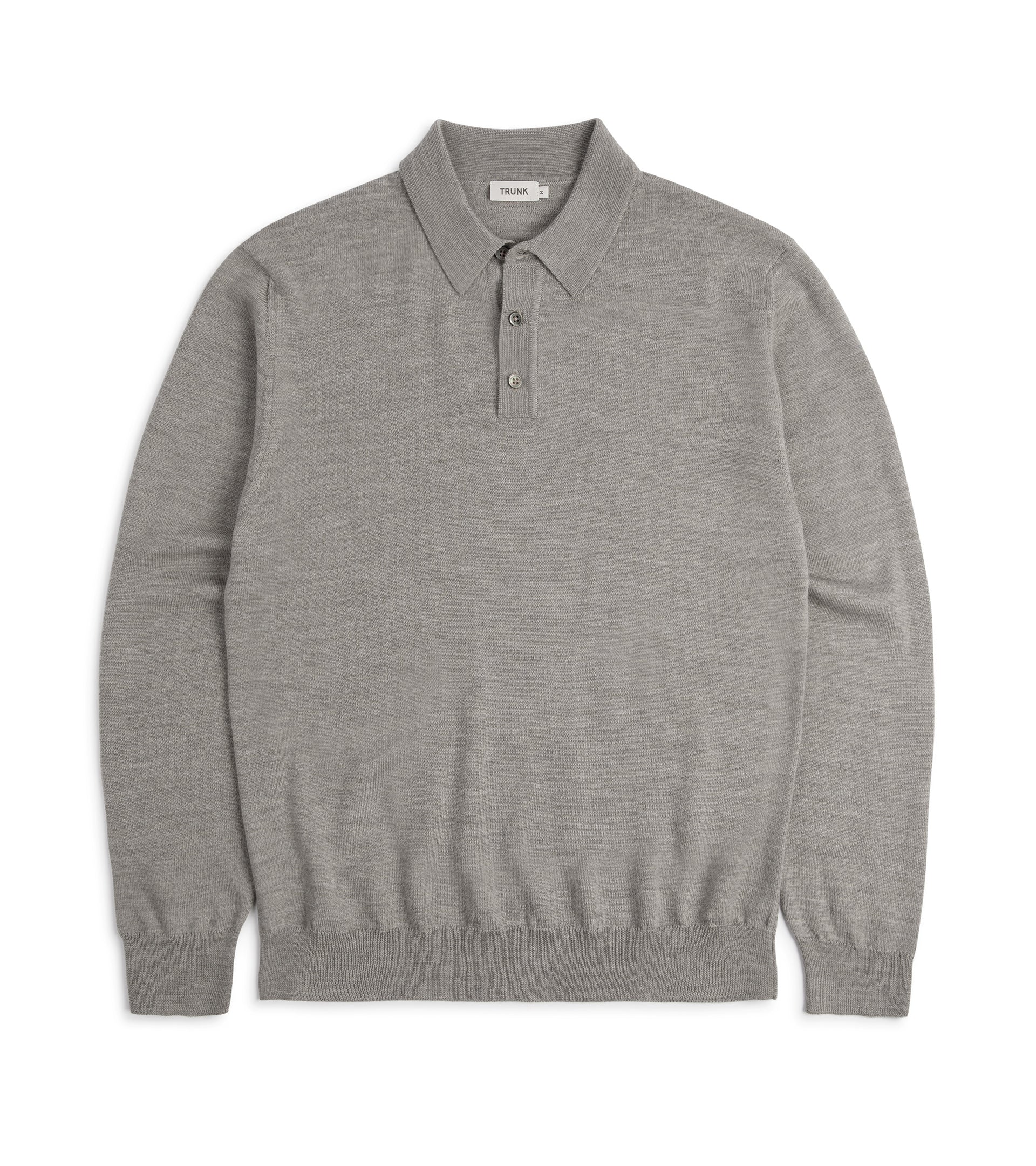 Trunk Enford Merino Knit Long Sleeve Polo Shirt: Greige